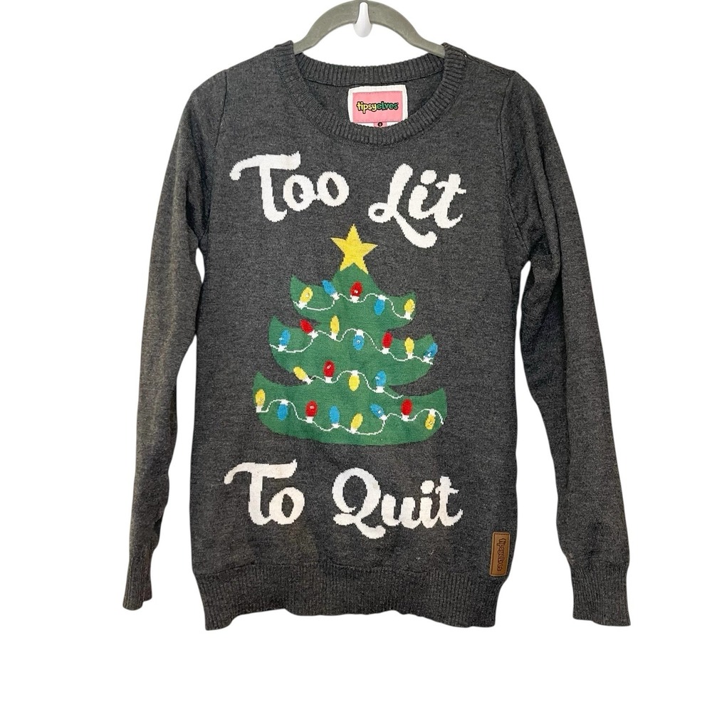 Tipsy Elves Women's Too Lit To‎ Quit Sweater Size S Ugly Christmas Light Up